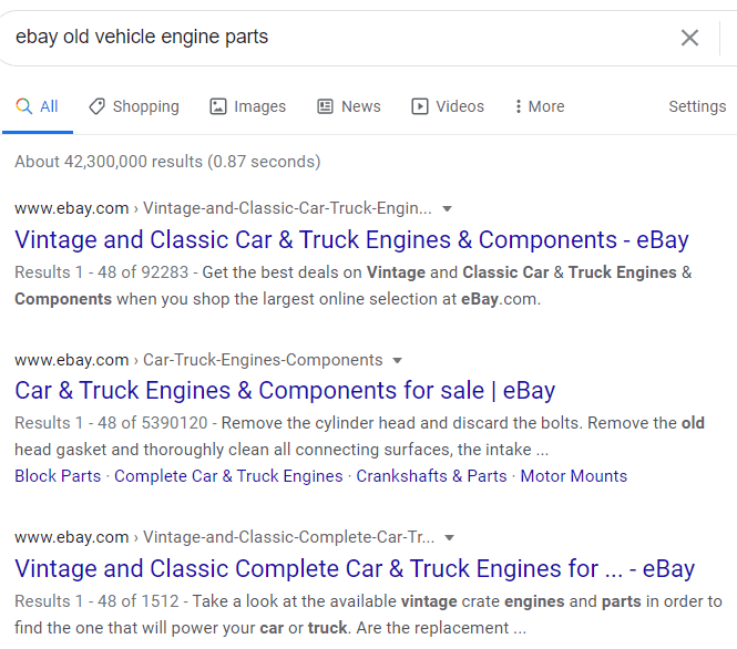 Search for old vehicle parts on eBay.